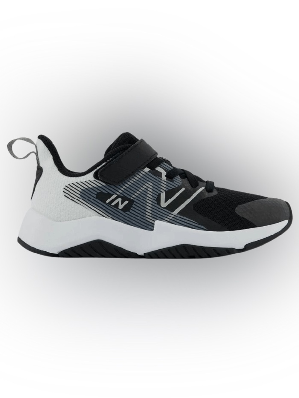 New Balance Kids Black, White and Gray Athletic Sneaker with Hook-and-Loop Strap